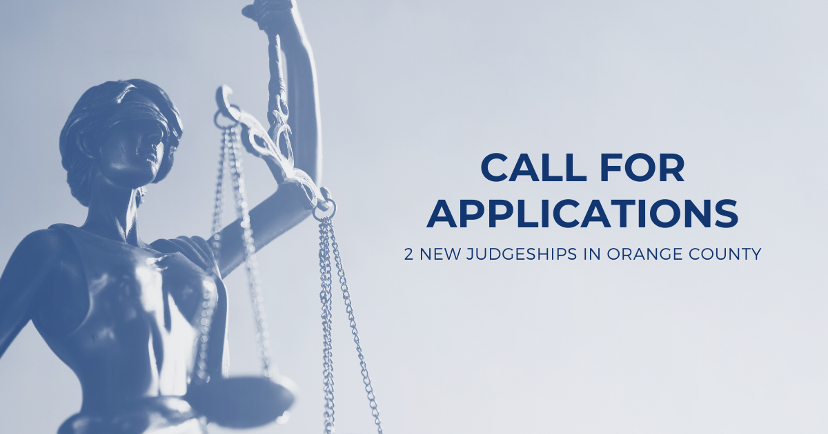 Image of Lady Liberty announcing the call for applications for two new judgeships