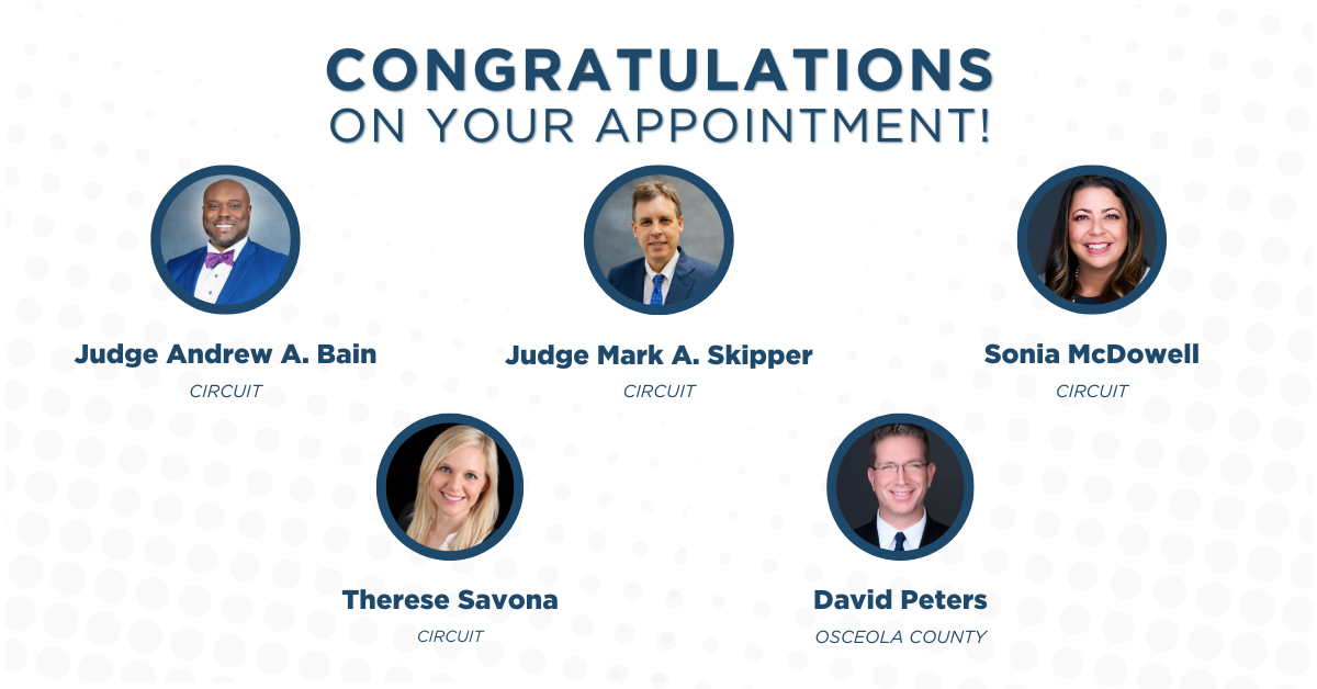 Graphic with photos announcing the appointment of five people to the Ninth Judicial Circuit Court bench.