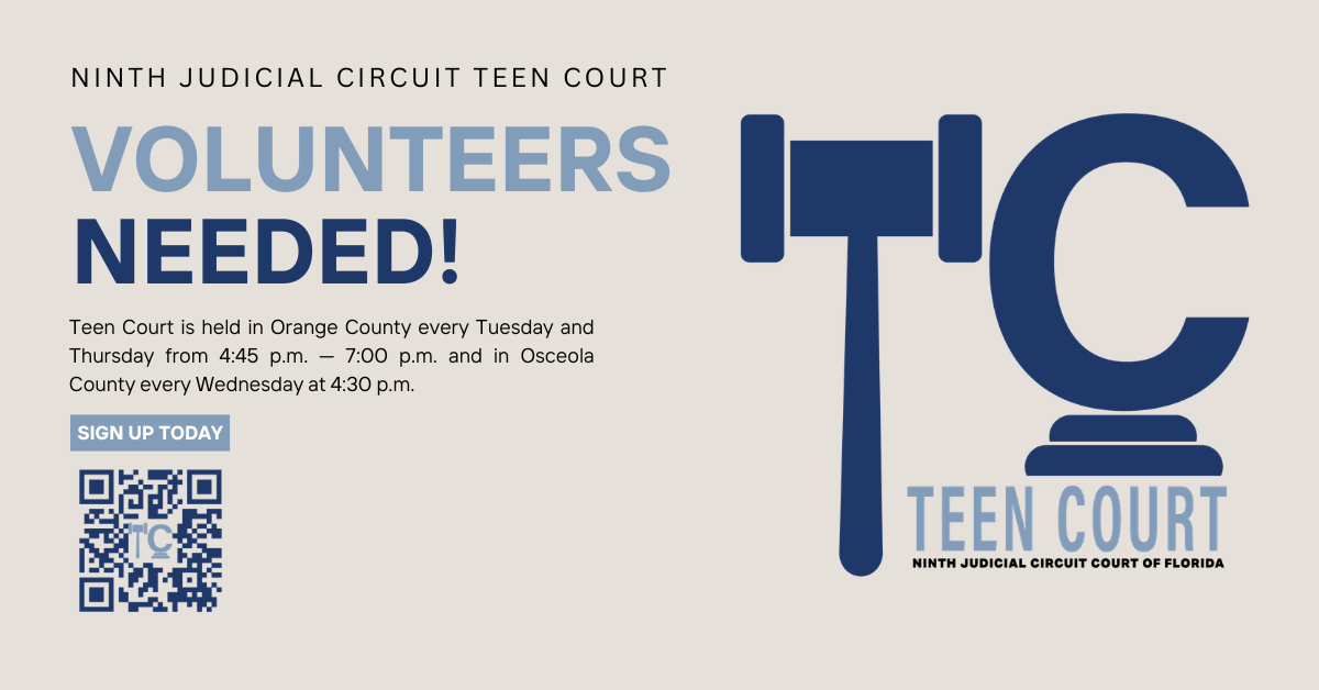 Image announcing volunteers are needed for teen court