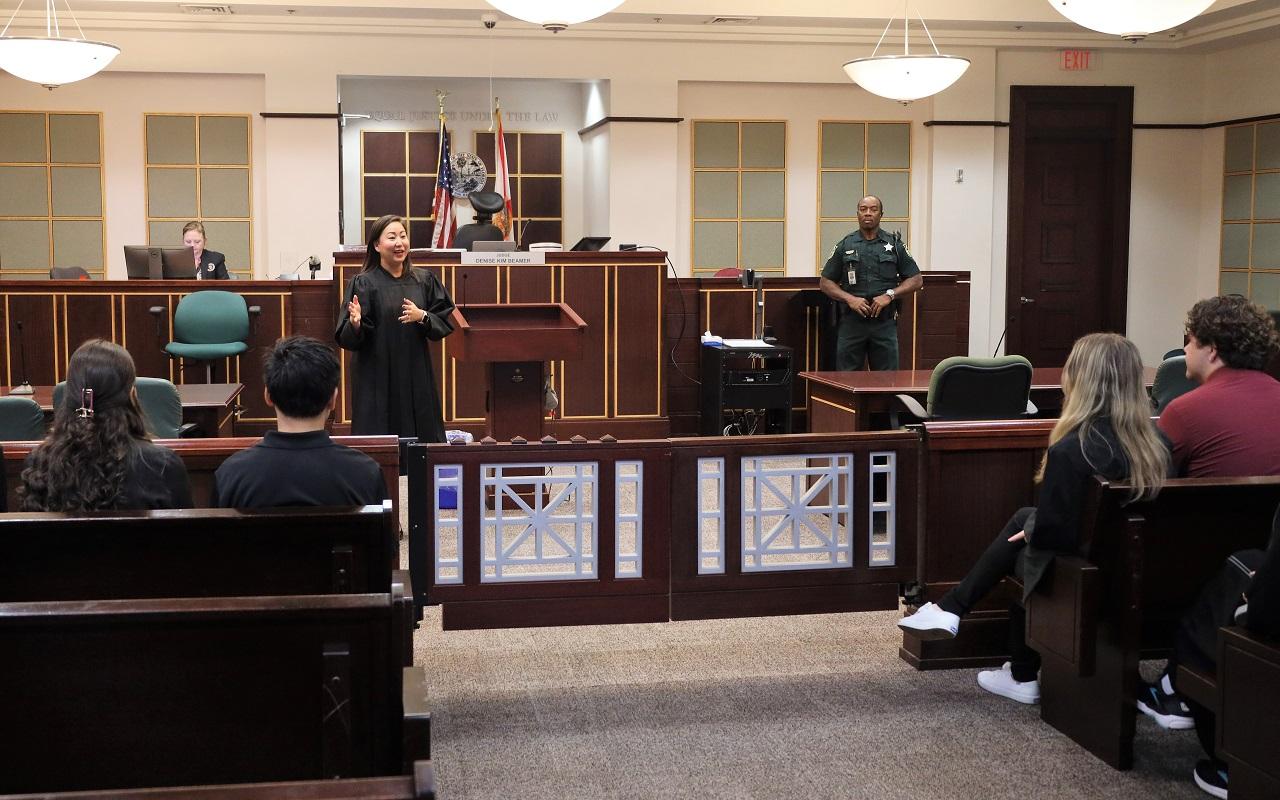 Circuit Judge Denise Beamer speaks to UCF Students