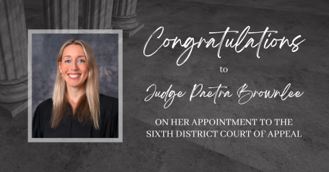A photo of Judge Brownlee accompanied by text congratulating her on her appointment to the Sixth District Court of Appeal