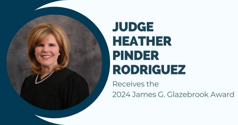 Photo of Judge Heather Pinder Rodriguez announcing she received the 2024 James G. Glazebrook Award