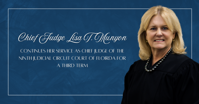 Image of Chief Judge Lisa Munyon announcing her reelection as Chief Judge of the Ninth Judicial Circuit Court of Florida