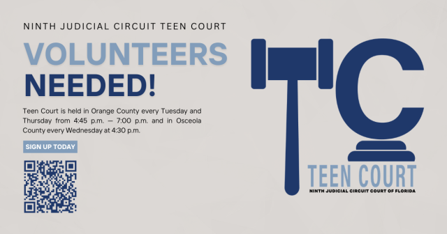 Image announcing the need for teen court volunteers